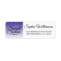 Purpurina azul Sweet 16 Birthday Return Address