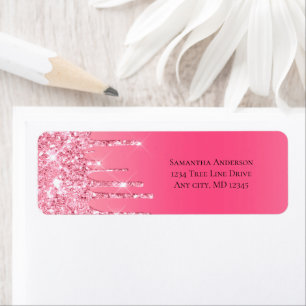 Etiqueta Purpurina de goteo rosa Girly Trendy Moda Return