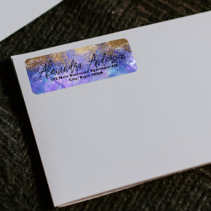 Etiqueta Purpurina de oro azul morado Glam artístico modern