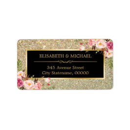 Etiqueta Purpurina de oro de moda Sparkles Girly Floral