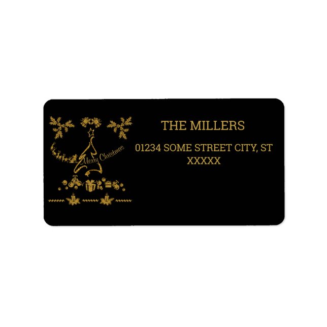 Etiqueta Purpurina de oro Feliz Navidad, Santa Claus (Frente)