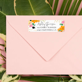 Etiqueta Purpurina de oro naranja floral graduación botánic