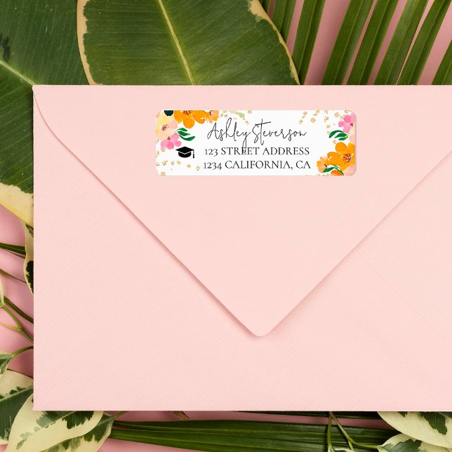 Etiqueta Purpurina de oro naranja floral graduación botánic (Gold glitter floral orange botanical graduation label)