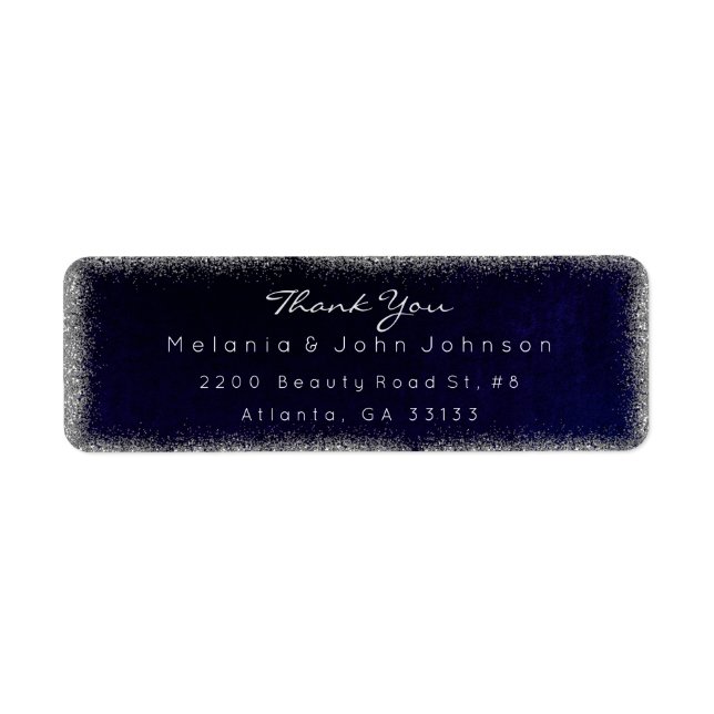 Etiqueta Purpurina de plata Marina Azul Gracias RSVP Delica (Frente)