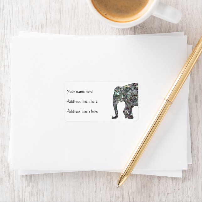 Etiqueta Purpurina elefante de mosaico de plata espárrago (In situ)