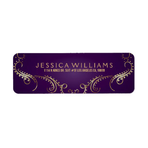 Etiqueta Purpurina Oro Ornate Floral Frame On Purple