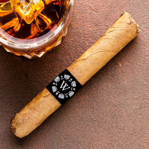 Etiqueta Purpurina Plata Monograma Chip Casino Cigar