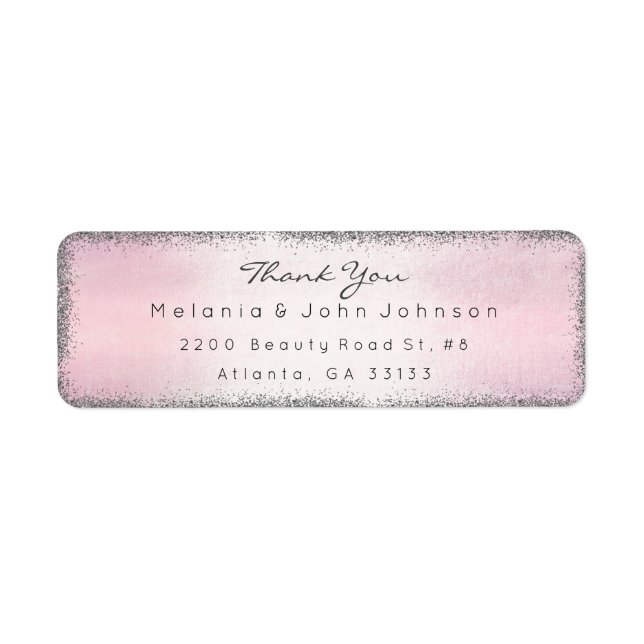 Etiqueta Purpurina Plata Rosa Gracias RSVP Delicate (Frente)