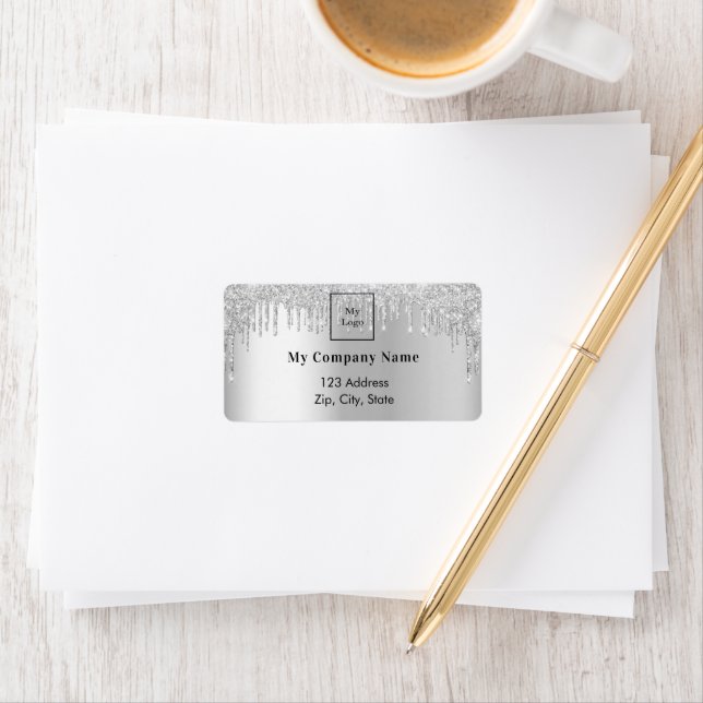 Etiqueta Purpurina plateado gotea dirección de retorno del  (In situ)