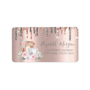 Etiqueta Purpurina plateado Mezclador Flores Rosa Oro