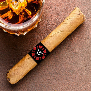 Etiqueta Purpurina Rojo Monograma Chip Casino Cigar