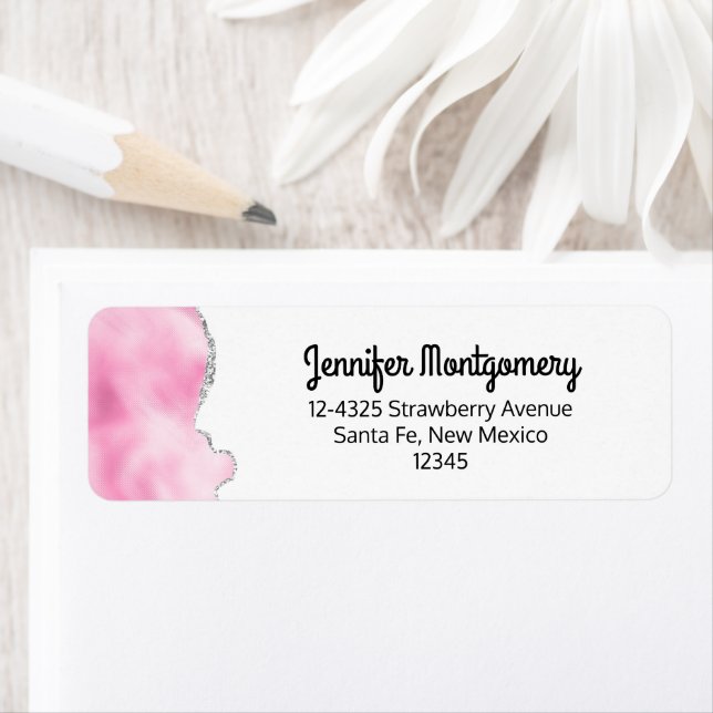 Etiqueta Purpurina Rosa y Plata Faux Borde elegante (In situ)