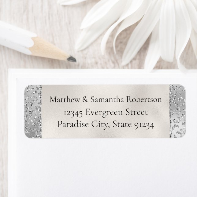 Etiqueta Purpurina Silver Leopard Print Luxe (In situ)