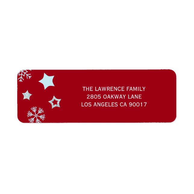 Etiqueta Purpurinas Stars Snowflakes Red Navidad Dirección (Frente)