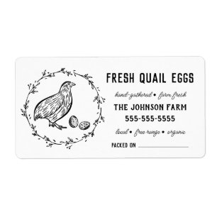 Etiqueta Quail Eggs   Vintage Farm Name Black & White Label