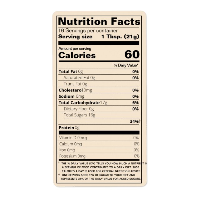 Etiqueta Quart Honey Nutrition Facts Goldenrod Food (Frente)