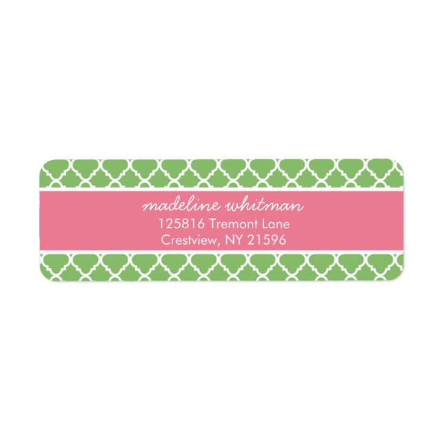 Etiqueta Quatrefoil verde | Dirección Rosa y verde (Frente)
