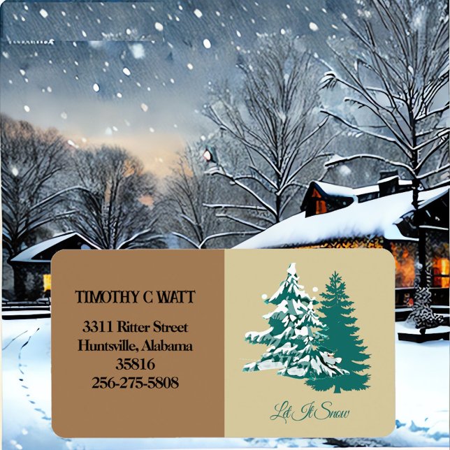 Etiqueta Que nieve acuarela Navidades de invierno Woodland (Let it Snow Watercolor Winter Christmas Woodland Label)