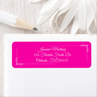 Etiqueta Quinceañera Elegante Floral Rosa Fucsia y Blanco