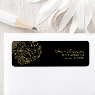 Etiqueta Quinceañera Mascarada Dorado Brillo Negro