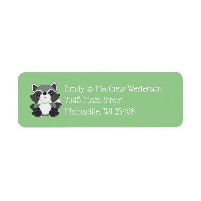 Etiqueta Raccoon Baby Shower Green (Frente)