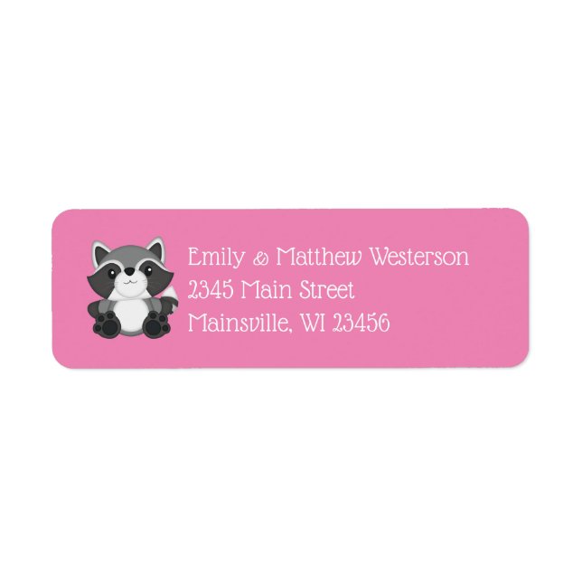 Etiqueta Raccoon Baby Shower Pink (Frente)