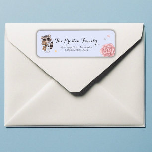 Etiqueta Raccoon Blue Baby Shower Return Address