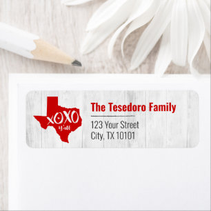 Etiqueta Raider Red XOXO, Y'all - Forma de estado de Texas