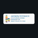 Etiqueta Rainbow Striped Pinata Return Address Labels<br><div class="desc">Send birthday party invitations and thank you cards in style with these fun and colorful return address labels featuring a simple but realistic illustration of a rainbow-striped pinata in a classic donkey or burro shape and your own name and address in festive blue lettering.</div>