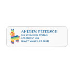 Etiqueta Rainbow Striped Pinata Return Address Labels<br><div class="desc">Send birthday party invitations and thank you cards in style with these fun and colorful return address labels featuring a simple but realistic illustration of a rainbow-striped pinata in a classic donkey or burro shape and your own name and address in festive blue lettering.</div>