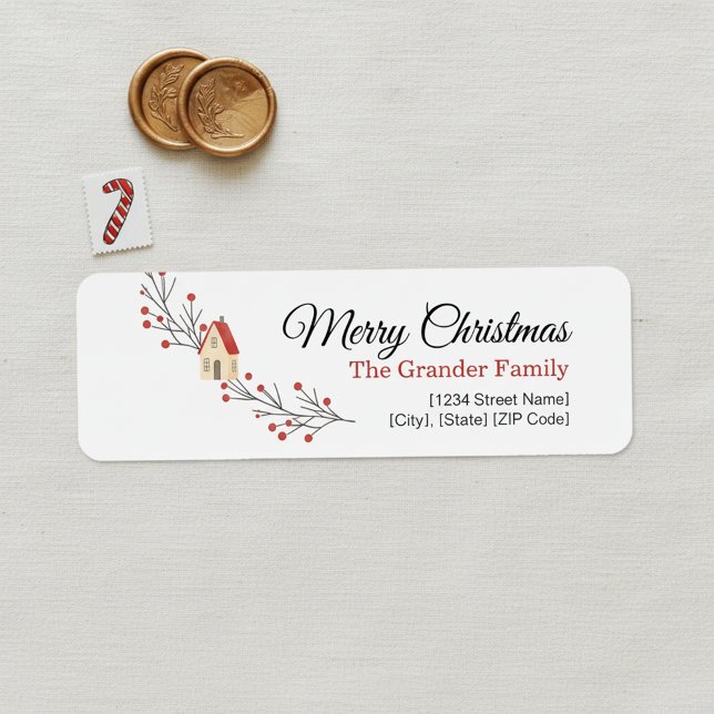 Etiqueta Rama de Bayas Navideñas (holiday party return address label)