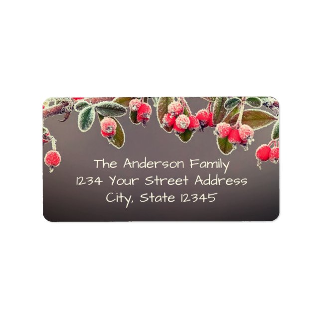 Etiqueta Rama de bayas rojas heladas de invierno (Frente)