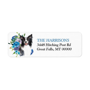Etiqueta Rama de flores azules Border Collie