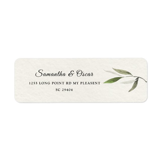 Etiqueta Rama de oliva verde acuarela moderna (Frente)
