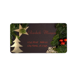 Etiqueta Ramas de árbol de Navidad, árbol de oro, estrella