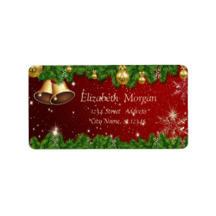 Etiqueta Ramas de árbol de Navidad elegantes, campana, ador