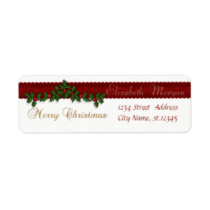 Etiqueta Ramas de bayas de acebo de Navidad elegantes y con