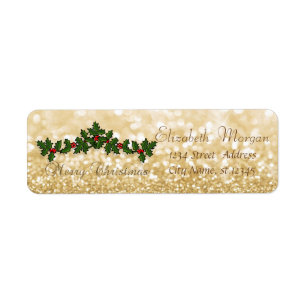 Etiqueta Ramas de bayas de acebo de Navidad elegantes y con