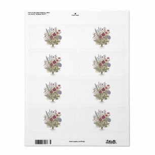 Etiqueta "Ramo de peonía y hortensia vintage con raíces