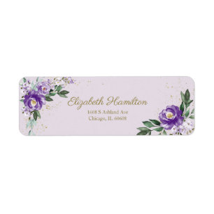 Etiqueta Ramo Floral Acuarela Lila Púrpura Elegante