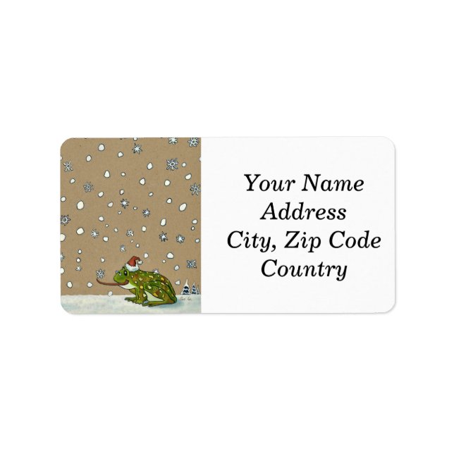 Etiqueta Rana dulce atrapando copo de nieve con lengua (Frente)