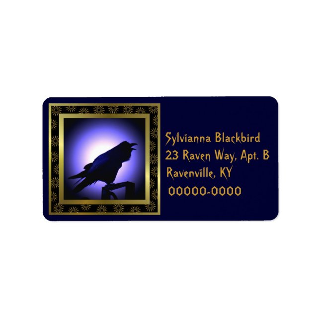 Etiqueta Raven Silhouette contra la luna (Frente)