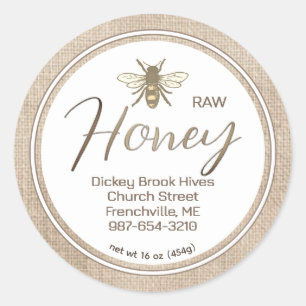 Etiqueta RAW HONEY Muslin Burlap Vintage Bee