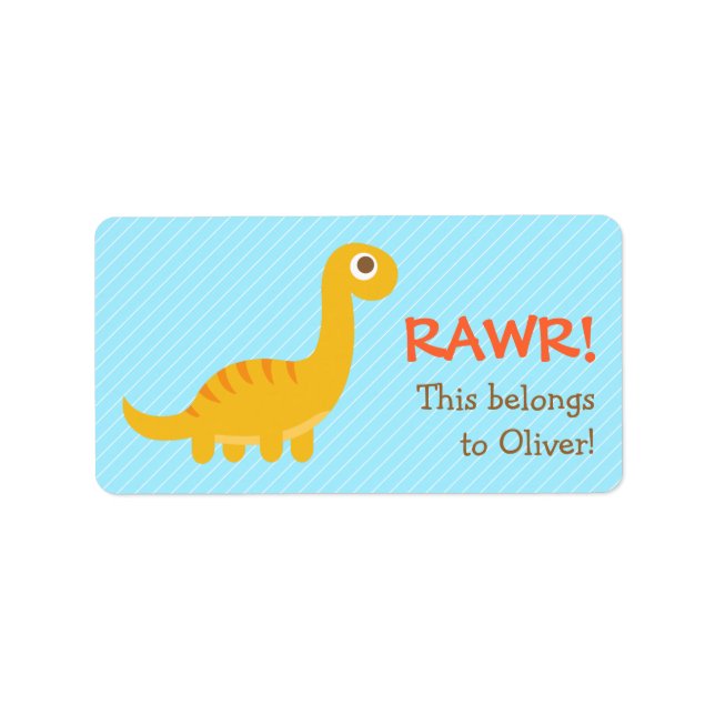 Etiqueta Rawr, adorable Brachiosaurus amarillo dinosaurio p (Frente)