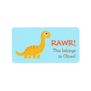 Etiqueta Rawr, Cute Amarillo Brachiosaurus dinosaurio Para 