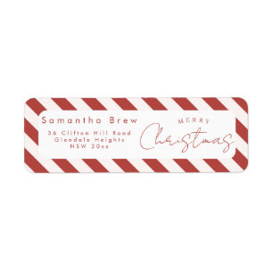 Etiqueta Rayas de Caramelo Rojo y Blanco Feliz Navidad