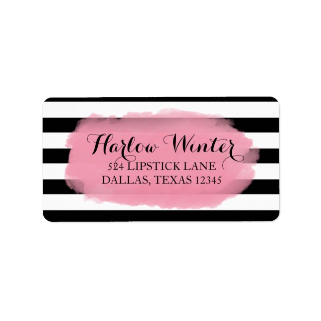 Etiqueta Rayas de moda | Rosa blanco negro (Frente)
