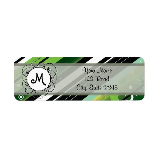 Etiqueta Rayas de retro moderno verde forestal con monogram (Frente)