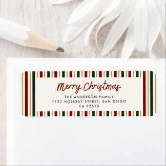 Etiqueta Rayas Festivas Feliz Navidad Dirección de Devoluci