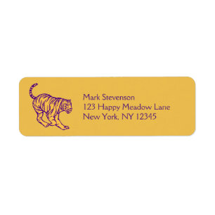 Etiqueta Rayas púrpuras Ilustracion de tigre de gato salvaj